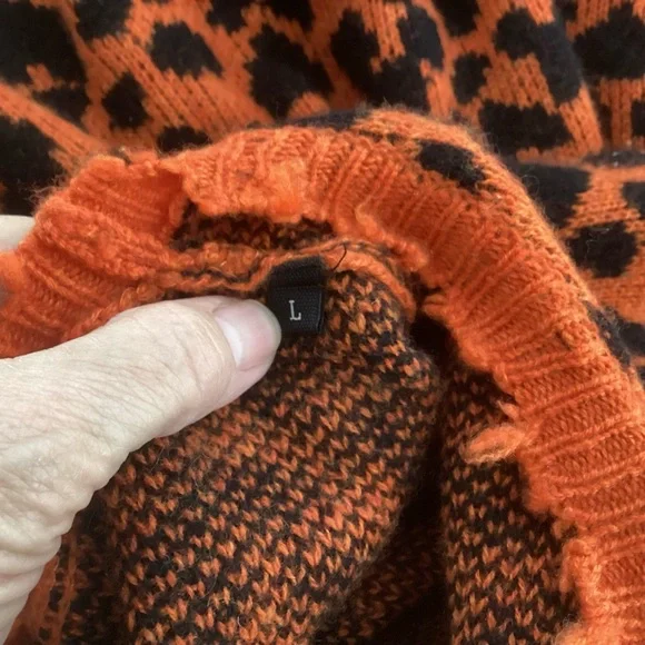 R13 Cashmere Sweater Orange Black Leopard Oversized Lg - Picture 10 of 12